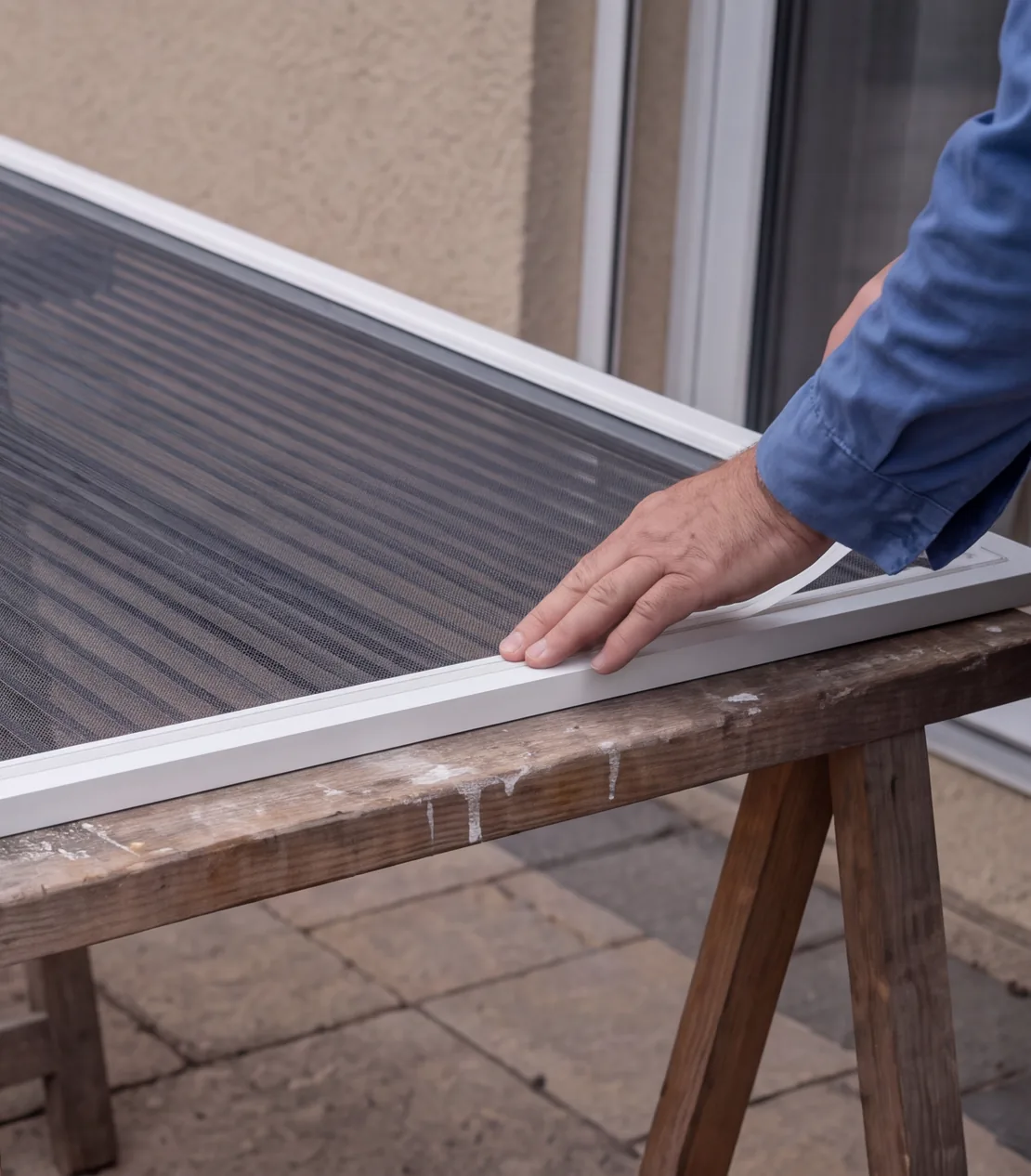 Pose sans perçage : l'adhésif double face appliqué à plat le long du profilé aluminium