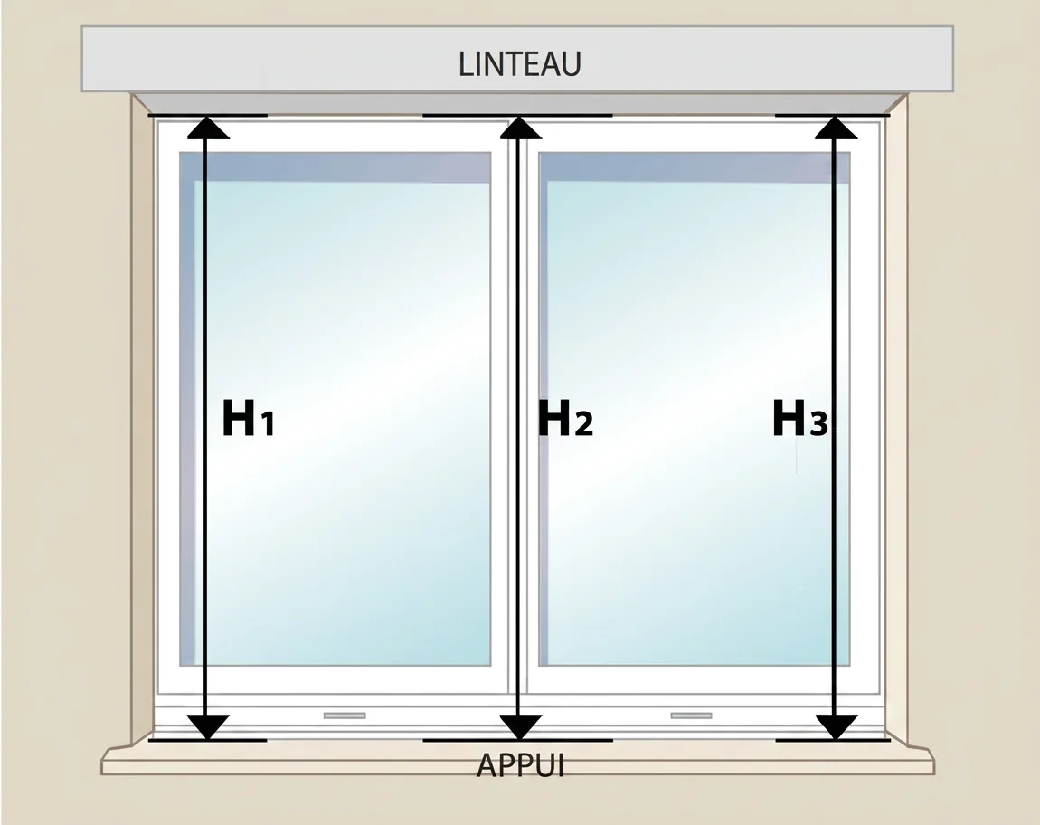 Schéma : mesurer la hauteur entre le linteau et l'appui en trois points